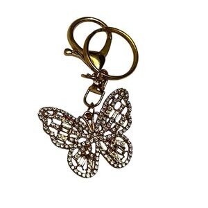 Gold Rhinestone Bling Butterfly Bag Charm Keychain